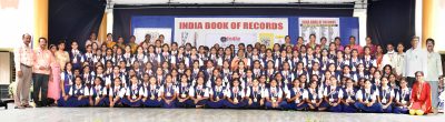 The record for celebrating sesquicentennial anniversary of modern periodic table was set by St. Ann’s Girls High School, Vijayanagar Colony, (Hyderabad) wherein the table was made by 134 people in 2 minutes & 24 seconds on July 24, 2019. The record stands confirmed on July 26, 2019.